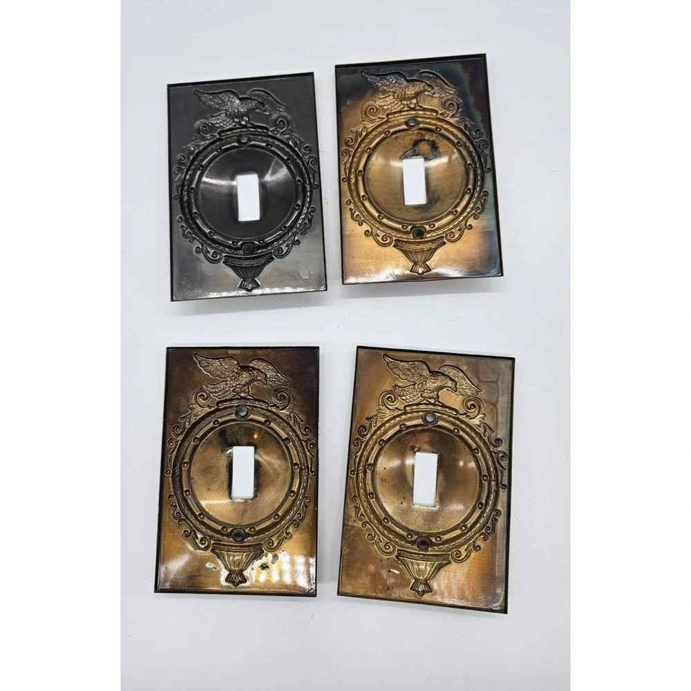 Vintage Brass Eagle Light Switch Covers Set of 4 Federal Style Single Toggle
